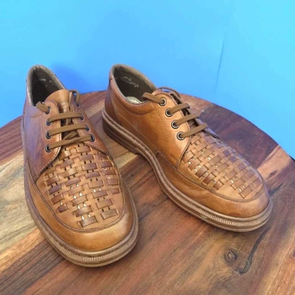 Rieker Antistress Woven Leather Oxford Shoe Caramel Brown Men's US 10 (EU43)